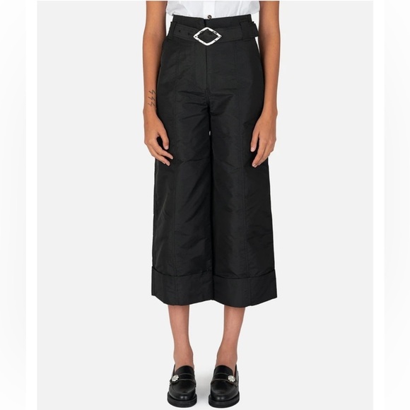 NEW Ganni Tafetta Belted Wide Leg Trousers in Black Size EU36 - Picture 1 of 10